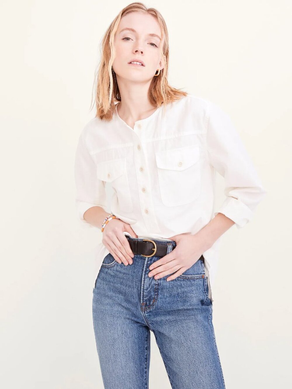 Madewell Chambray Flap-Pocket Popover Shirt Pure White Size M